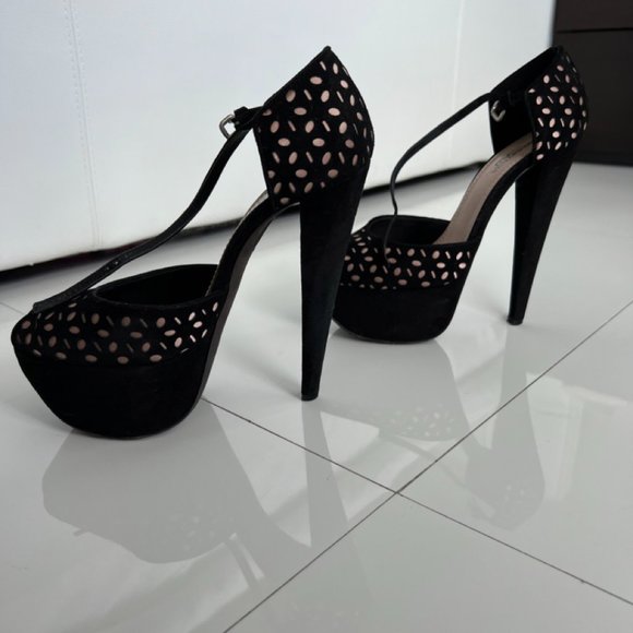 Giambatista Valli Platform Pump Heels Women Black Suede Size 38 - Picture 8 of 8